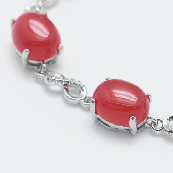 Real Jade Set Cabochons With Eternity Links Silver Bracelet NWOT - Picture 3 of 3